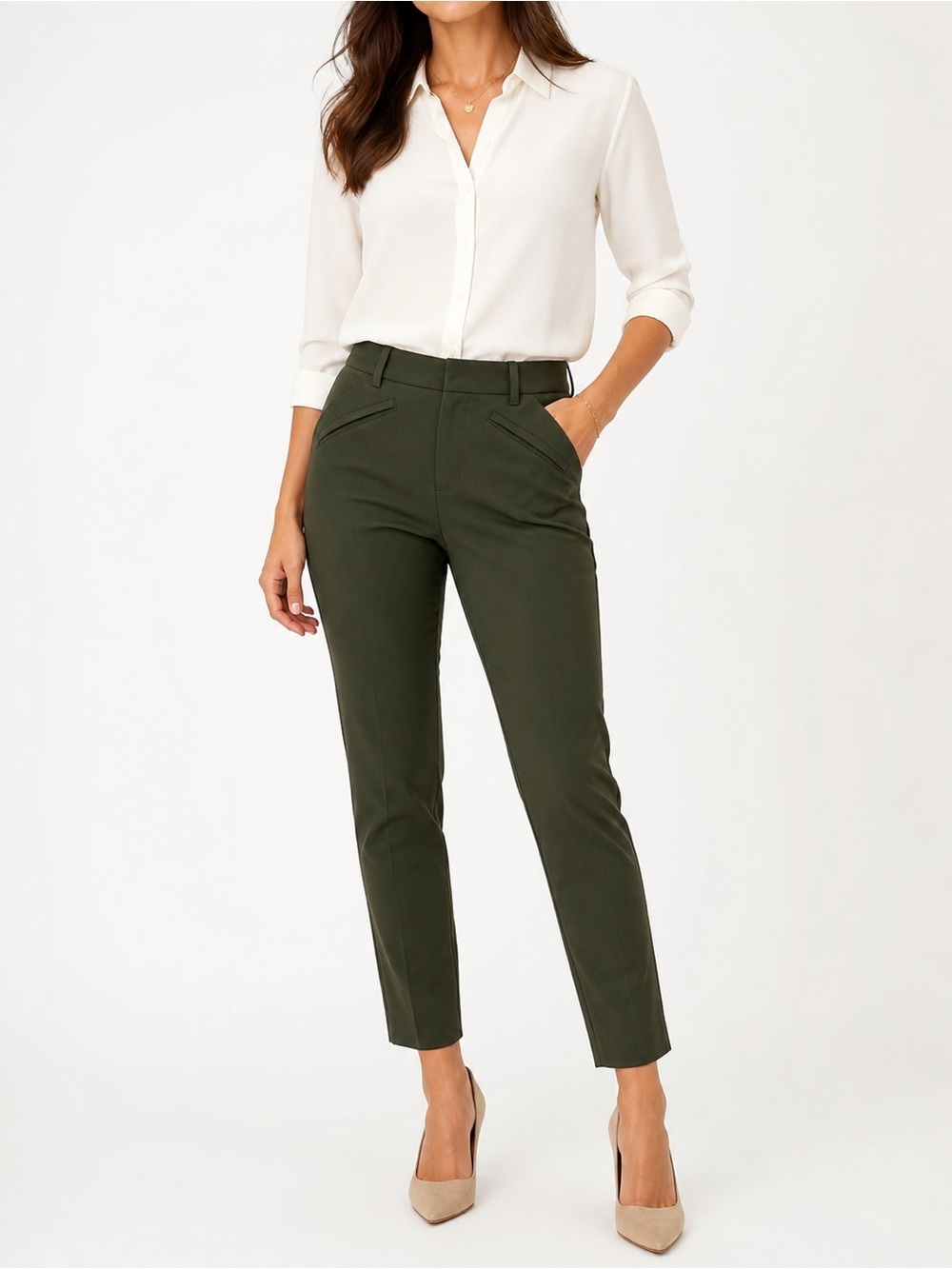 GAP Olive Green Skinny Ankle Pants Size 2 Petite Work Office Minimal